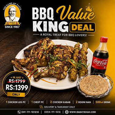 BBQ Value King Deal (1 Leg Pc, 1 Chest Pc, 2 Nan, 2 Kabab, 500ml Drink)